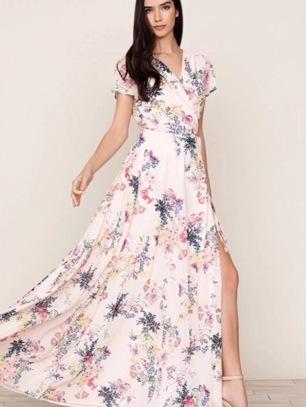 Yumi Kim Blush Floral Short Sleeve Bridesmaid Dress (size L)